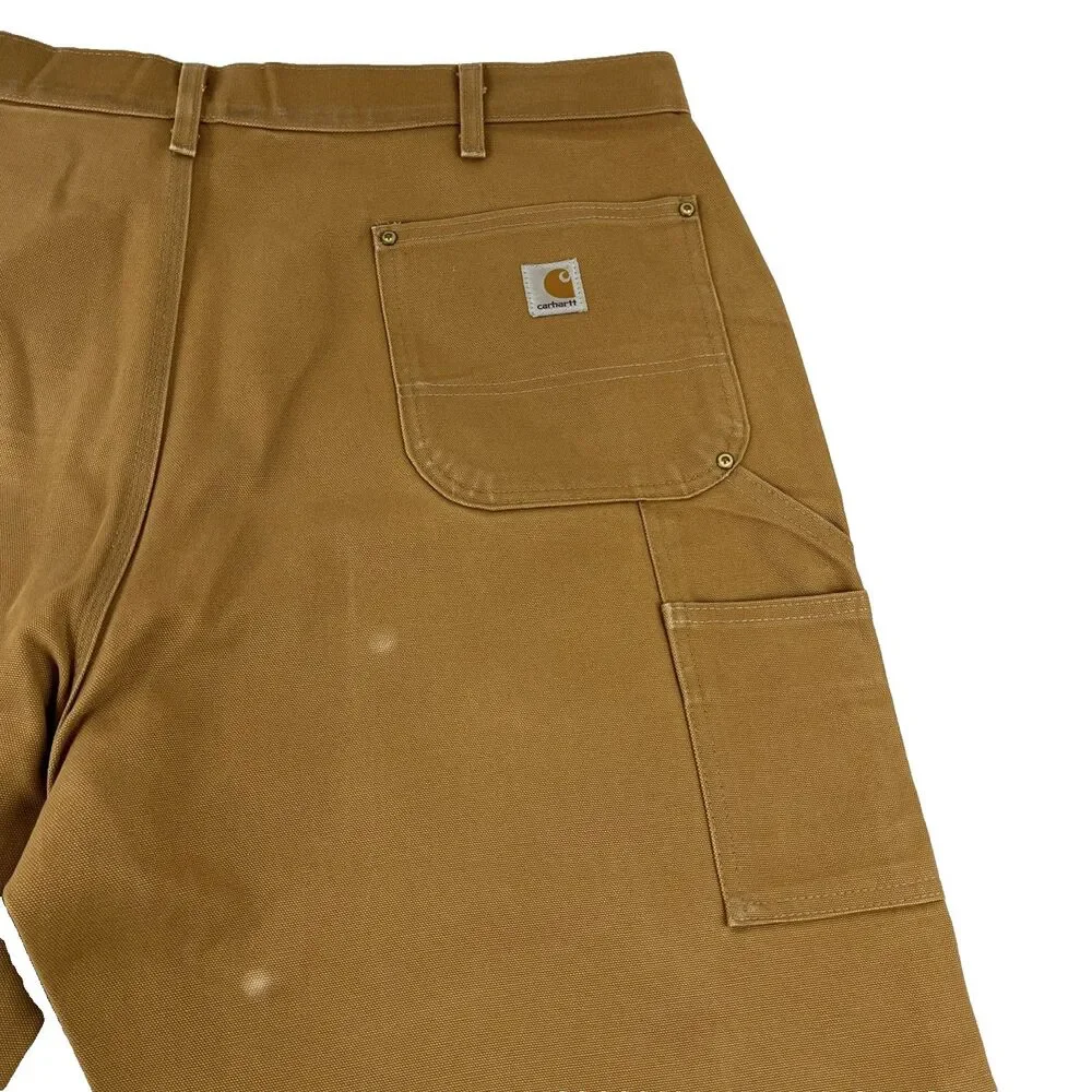 Mens Carhartt B01 BRN Dungaree Fit Brown Double Knee Work Pants Distressed
